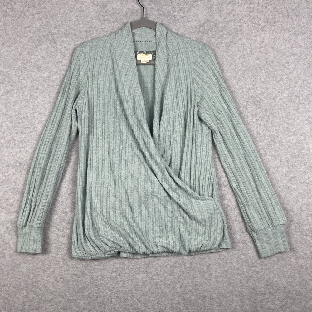 Anthropologie Maeve Ribbed Hacci Surplice Top Womens Small Sage Green Cozy